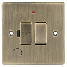 D-FS13DPFN-ABM 13A Switched Fused Spur with Flex Outlet Neon Metal Insert Antique Brass